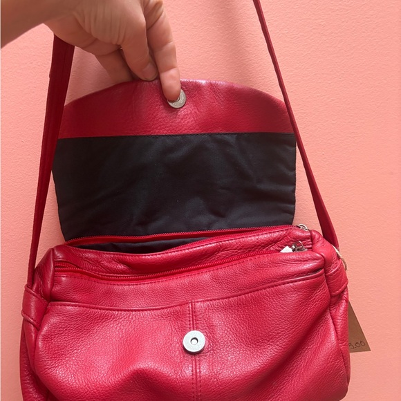 Red Pebbled Leather Crossbody Bag - Picture 8 of 9